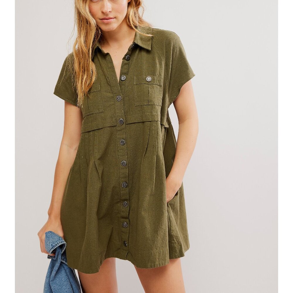 🆕 FREE PEOPLE Ronnie Poplin Mini Dress / Garden Snake
